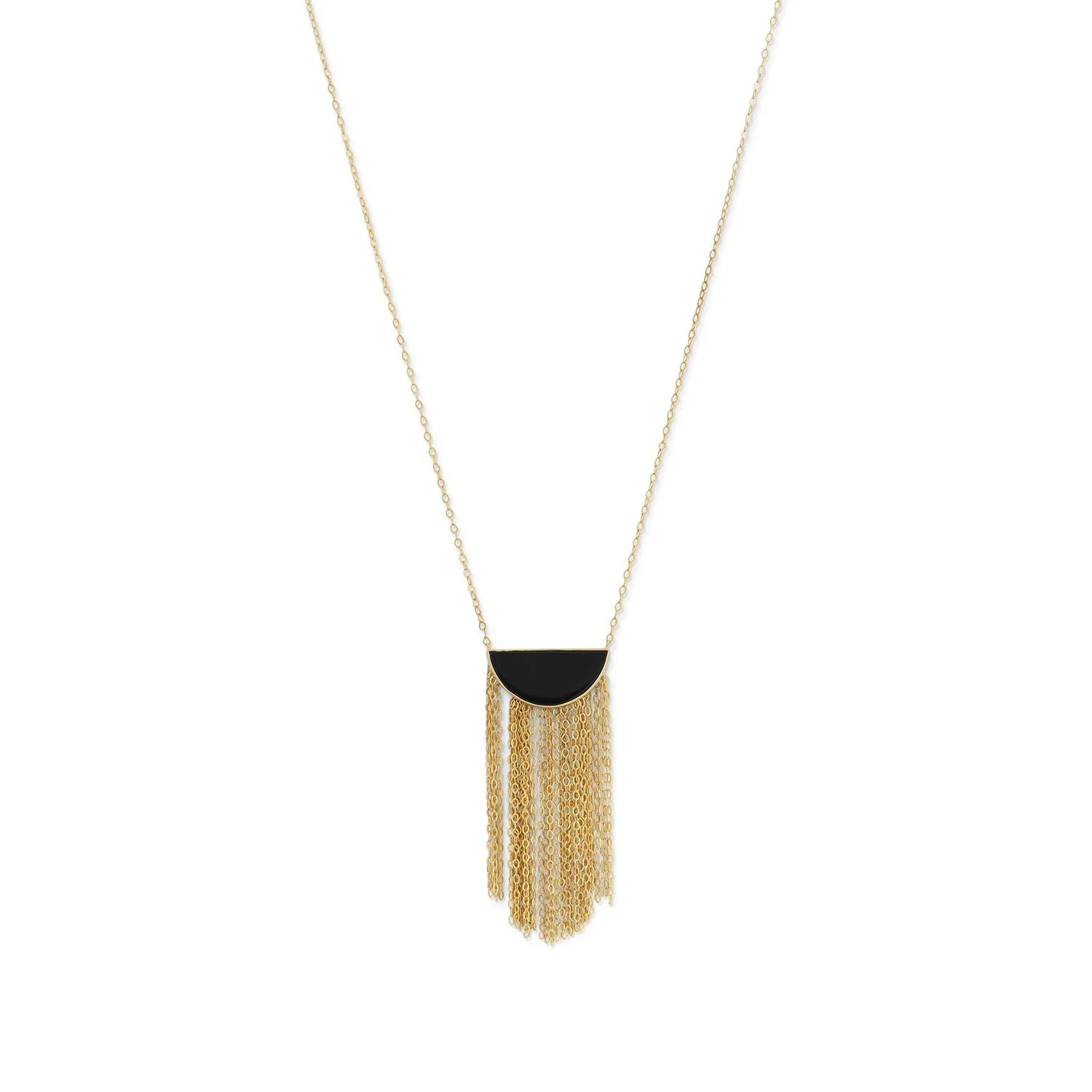 14 Karat Gold Plated Black Onyx and Fringe Necklace
