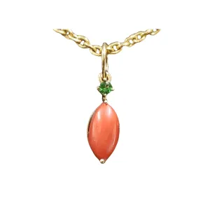 14k Gold Red Coral With Tsavorite Pendant