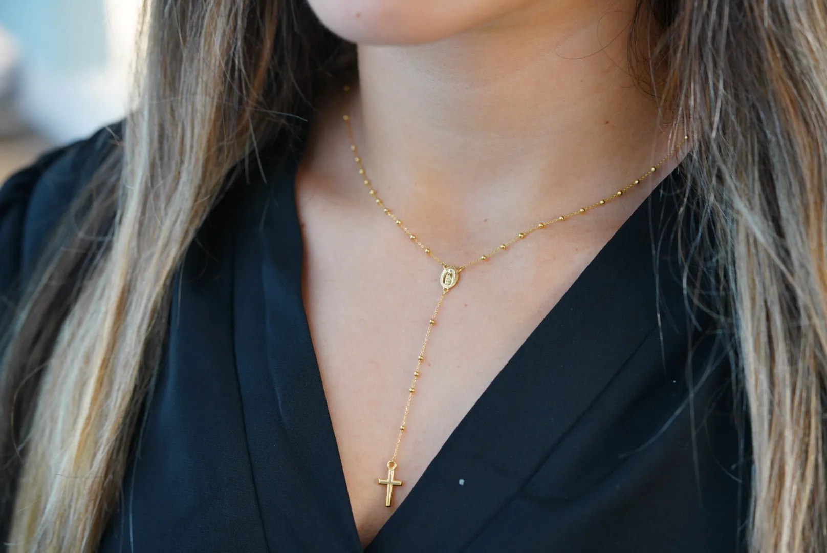 14k Graceful Devotion – Thin Rosary Crafted in Pure Gold
