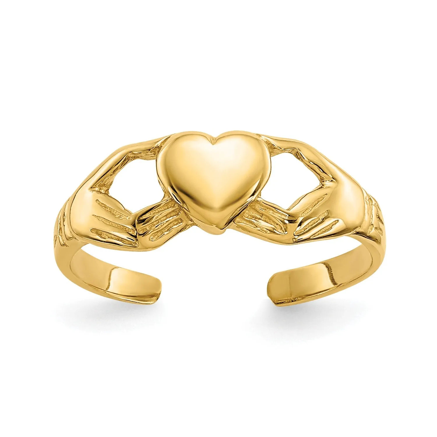 14k Real Yellow Gold High Polished Claddagh Heart Summer Toe Ring