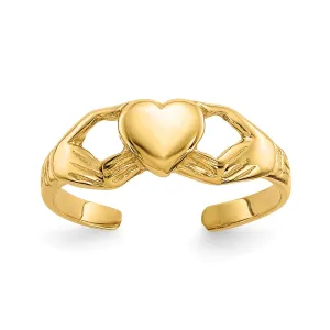 14k Real Yellow Gold High Polished Claddagh Heart Summer Toe Ring