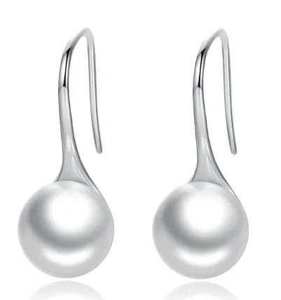 18K White Gold Plated Classic White Fresh Water Pearl Dangle Earrings