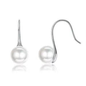 18K White Gold Plated Classic White Fresh Water Pearl Dangle Earrings