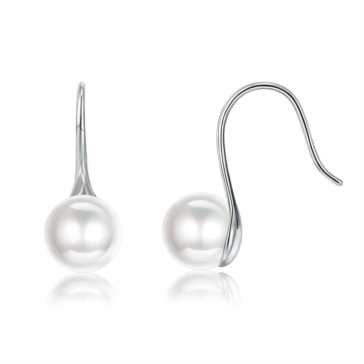 18K White Gold Plated Classic White Fresh Water Pearl Dangle Earrings