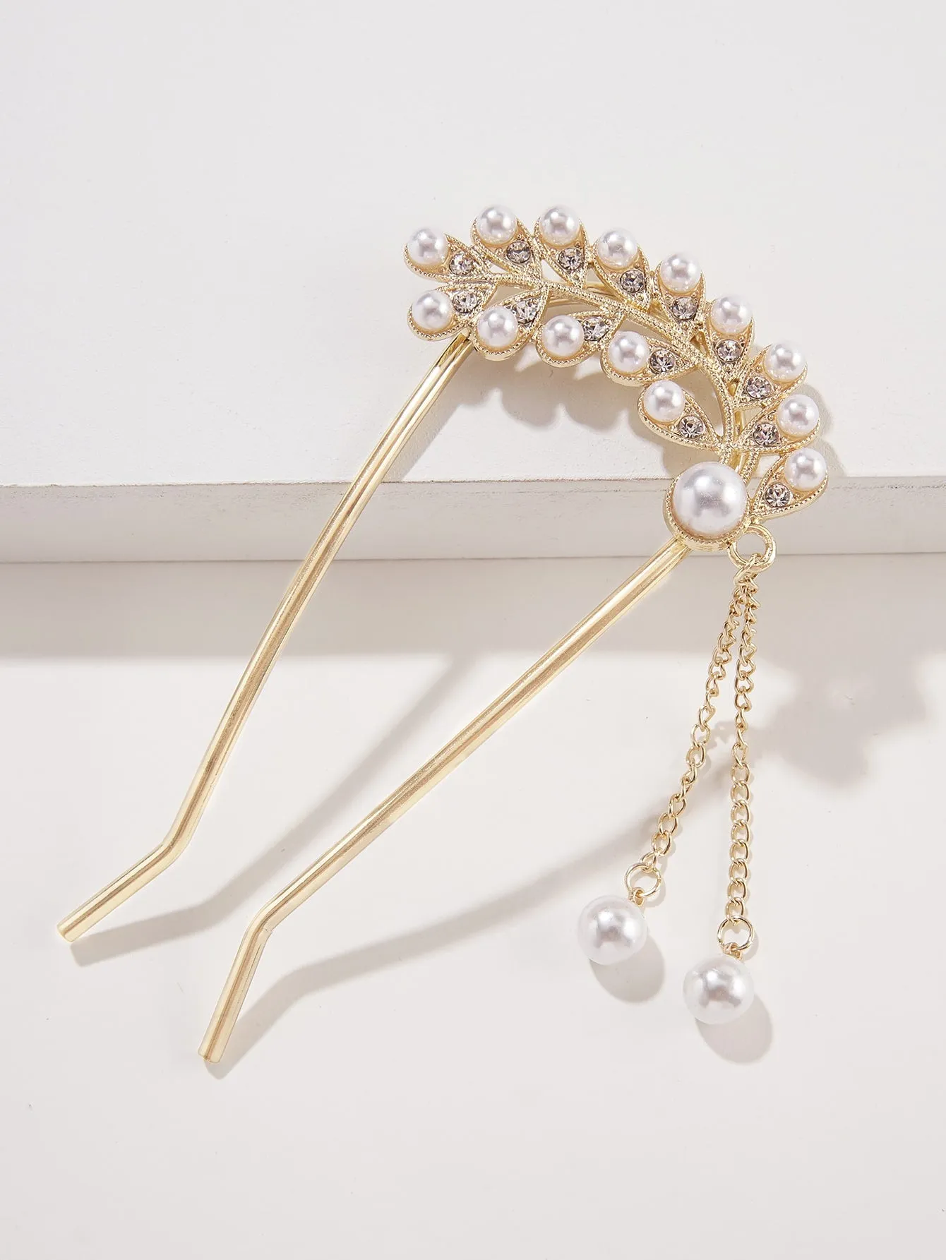 1pc Faux Pearl & Rhinestone & Tassel Decorated Hairpin With Imitated Pearl