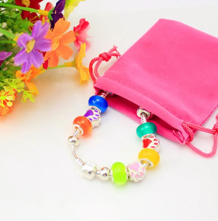 20 cm Rainbow Silver Plated European Brand Style Bear Claw Opal Beads Bracelets - Free Shipping to N.A.