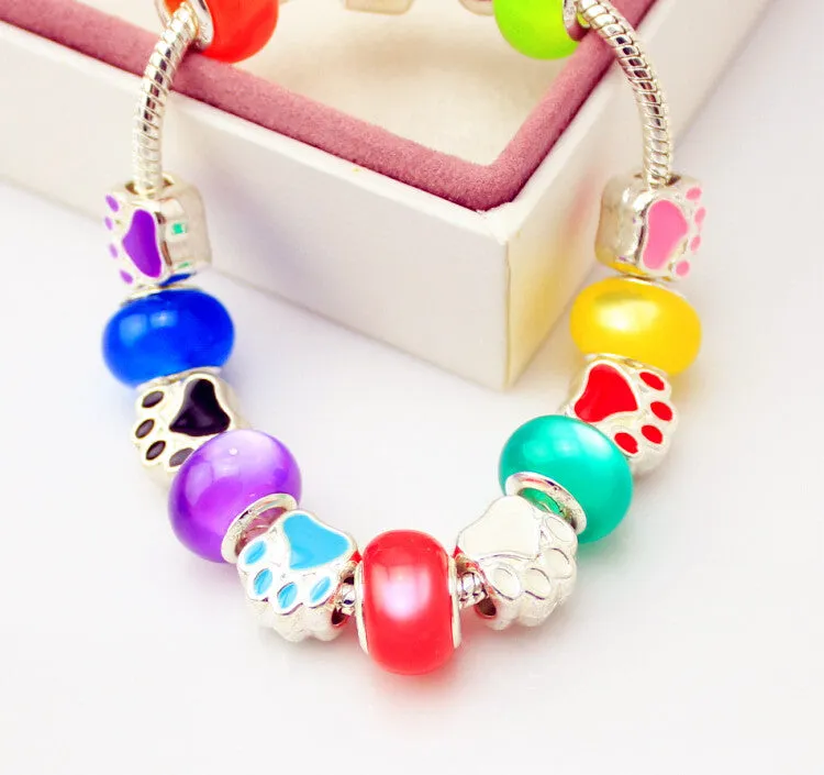 20 cm Rainbow Silver Plated European Brand Style Bear Claw Opal Beads Bracelets - Free Shipping to N.A.