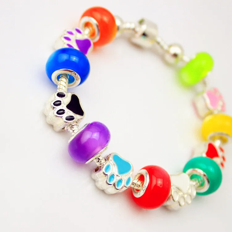 20 cm Rainbow Silver Plated European Brand Style Bear Claw Opal Beads Bracelets - Free Shipping to N.A.