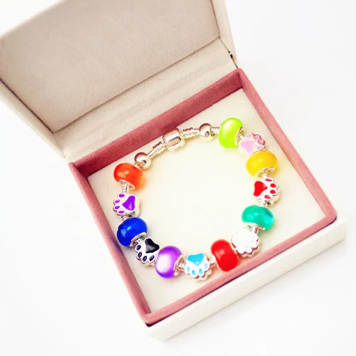 20 cm Rainbow Silver Plated European Brand Style Bear Claw Opal Beads Bracelets - Free Shipping to N.A.
