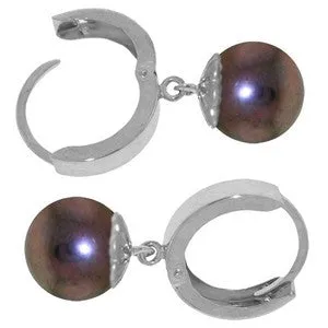 4 Carat 14K Solid White Gold Hoop Earrings Natural Black Pearl