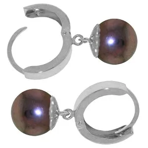 4 Carat 14K Solid White Gold Hoop Earrings Natural Black Pearl