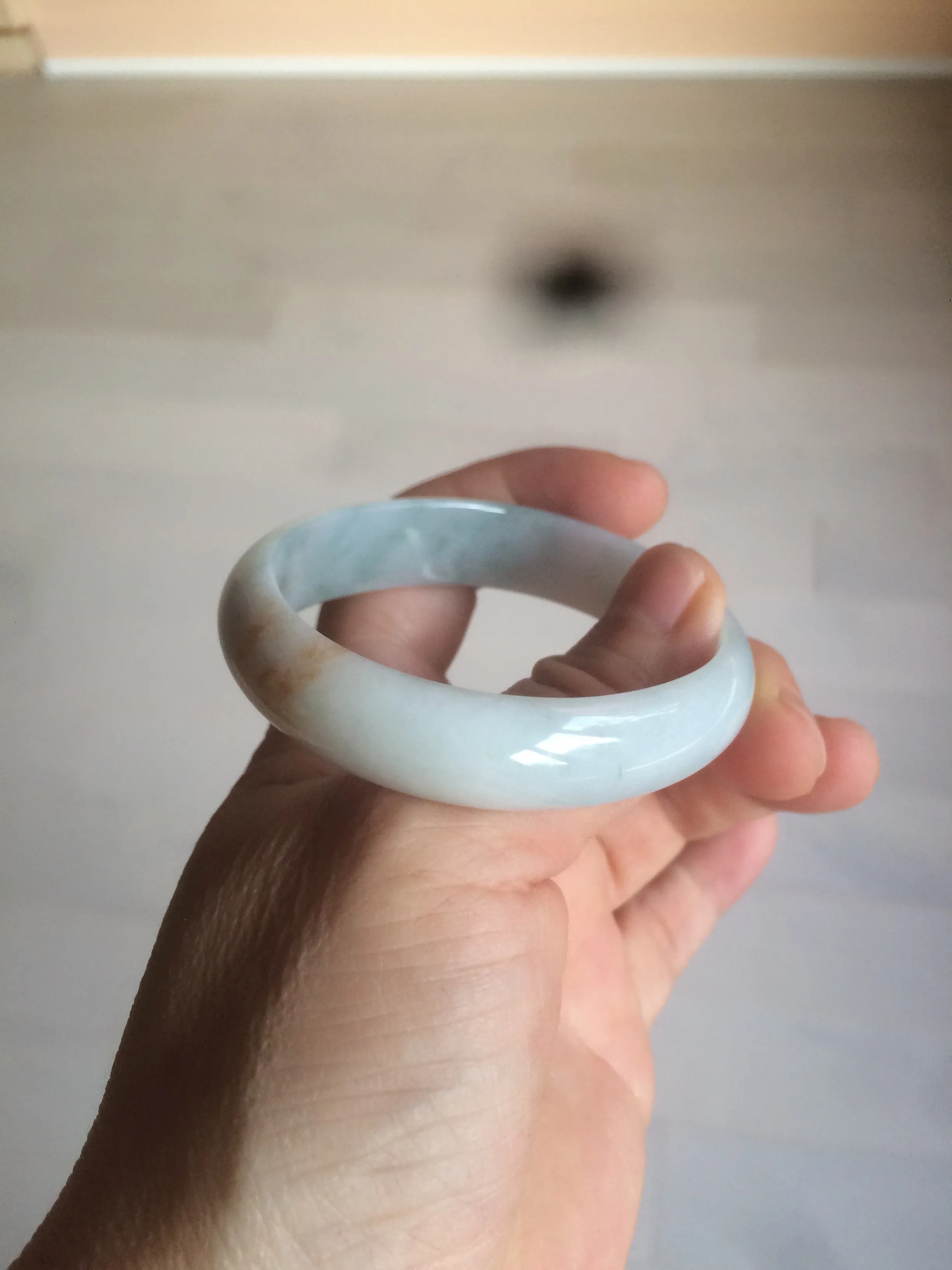 47mm Certified Type A 100% Natural light green/yellow Jadeite Jade oval bangle AJ69-0615