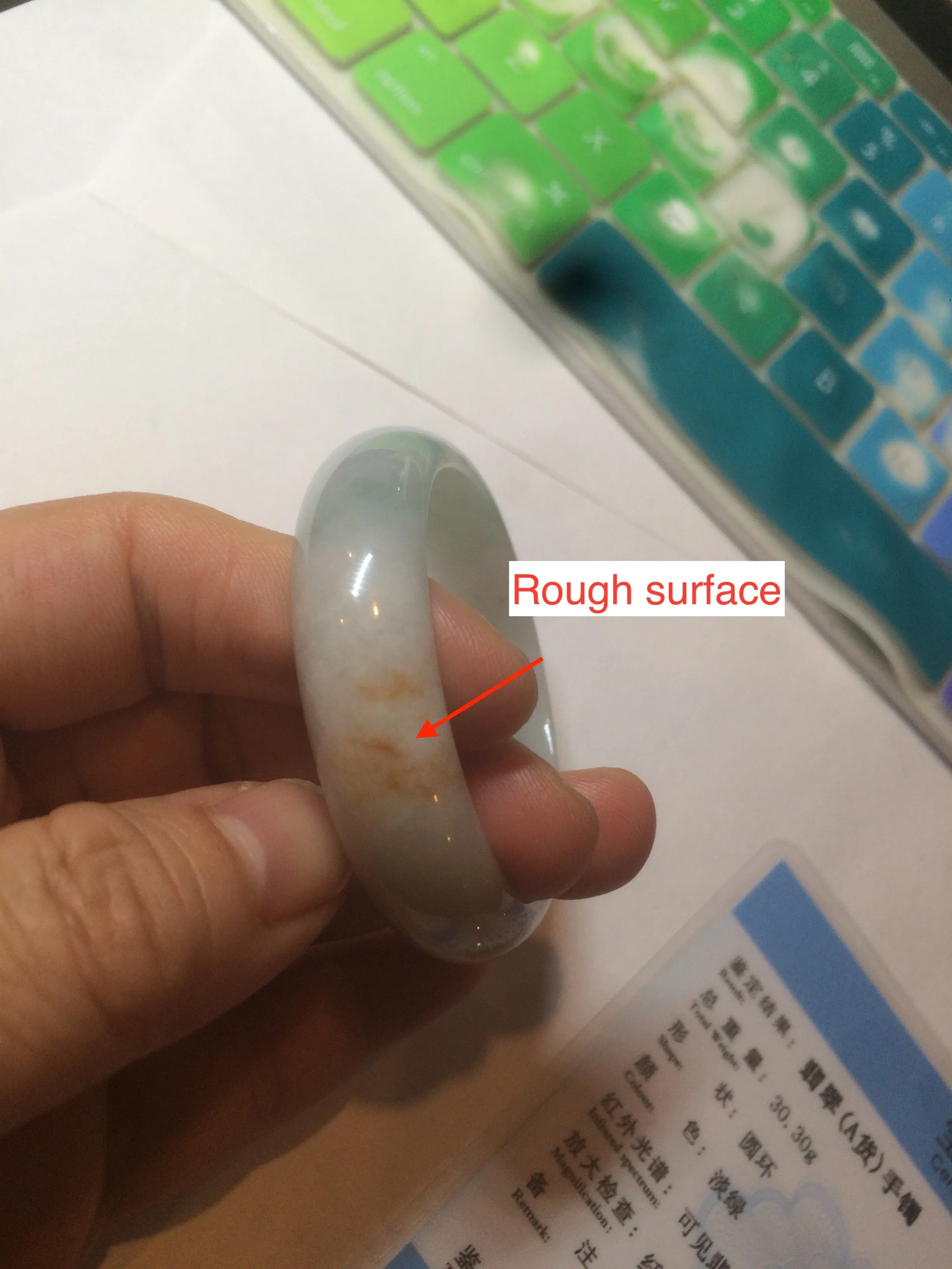 47mm Certified Type A 100% Natural light green/yellow Jadeite Jade oval bangle AJ69-0615