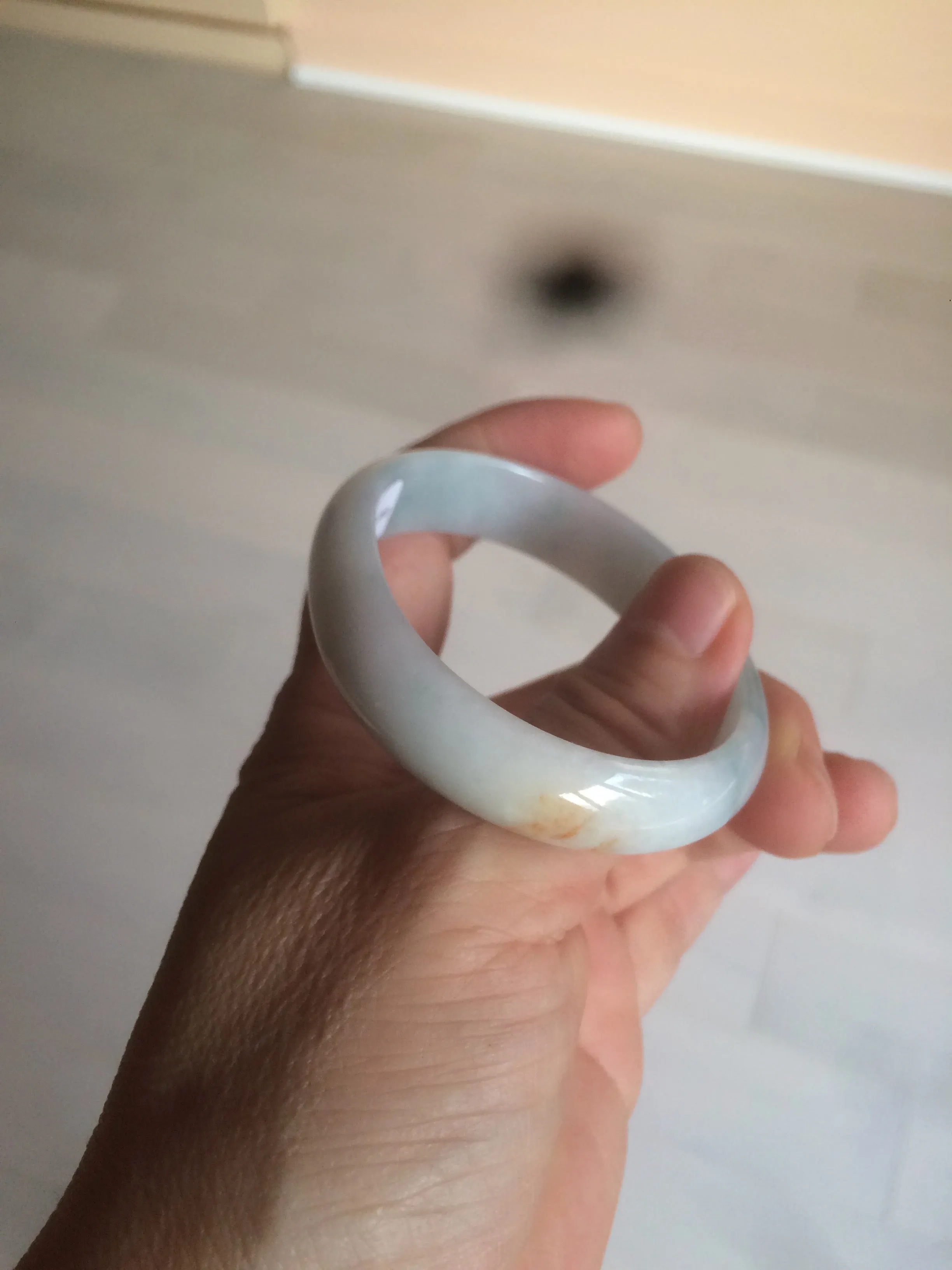 47mm Certified Type A 100% Natural light green/yellow Jadeite Jade oval bangle AJ69-0615