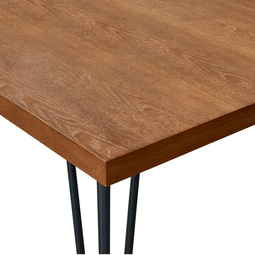 63 Inch Dining Table, Brown Rectangular Elm Veneer Top, Metal Black Legs By Casagear Home