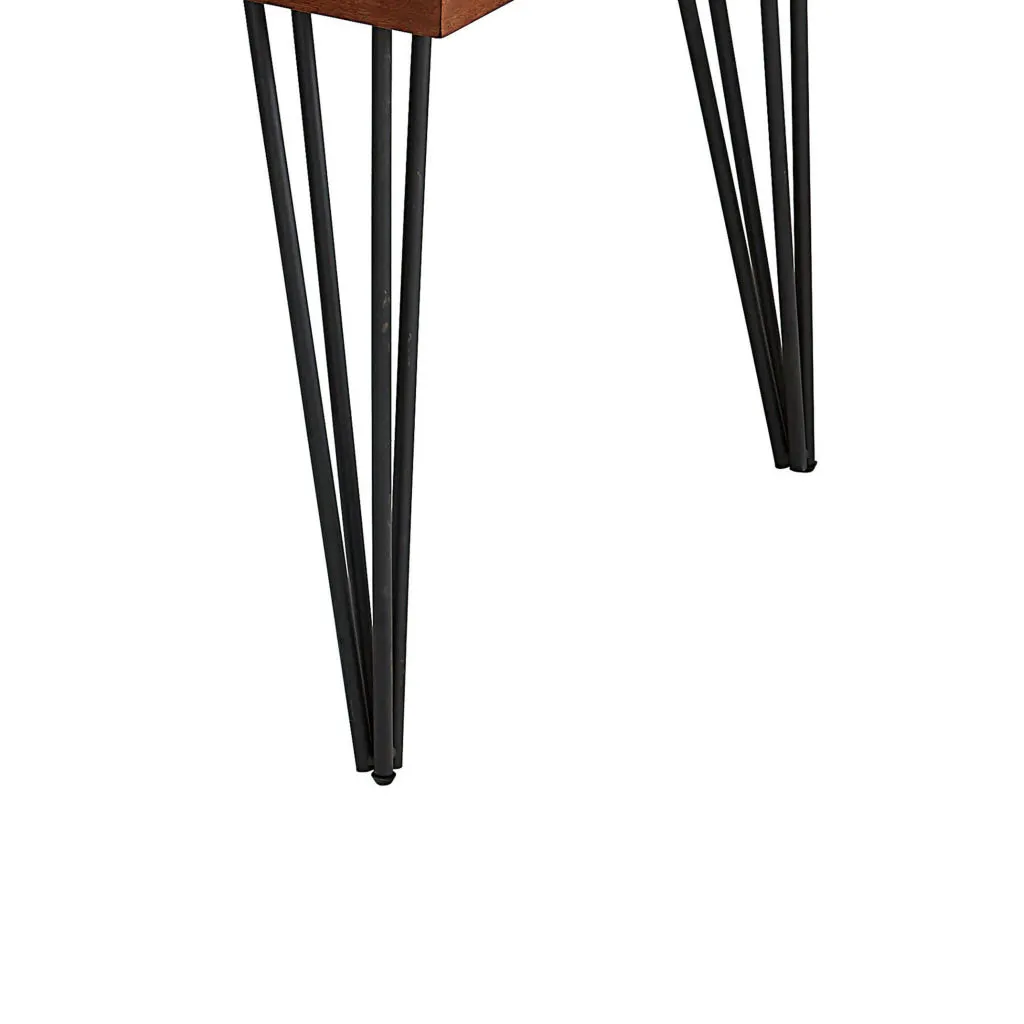 63 Inch Dining Table, Brown Rectangular Elm Veneer Top, Metal Black Legs By Casagear Home