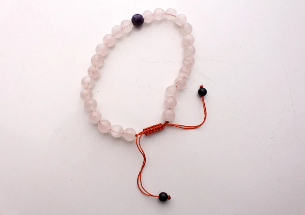 Adjustable Rose Quartz Men's Wrist Mala With Amethyst