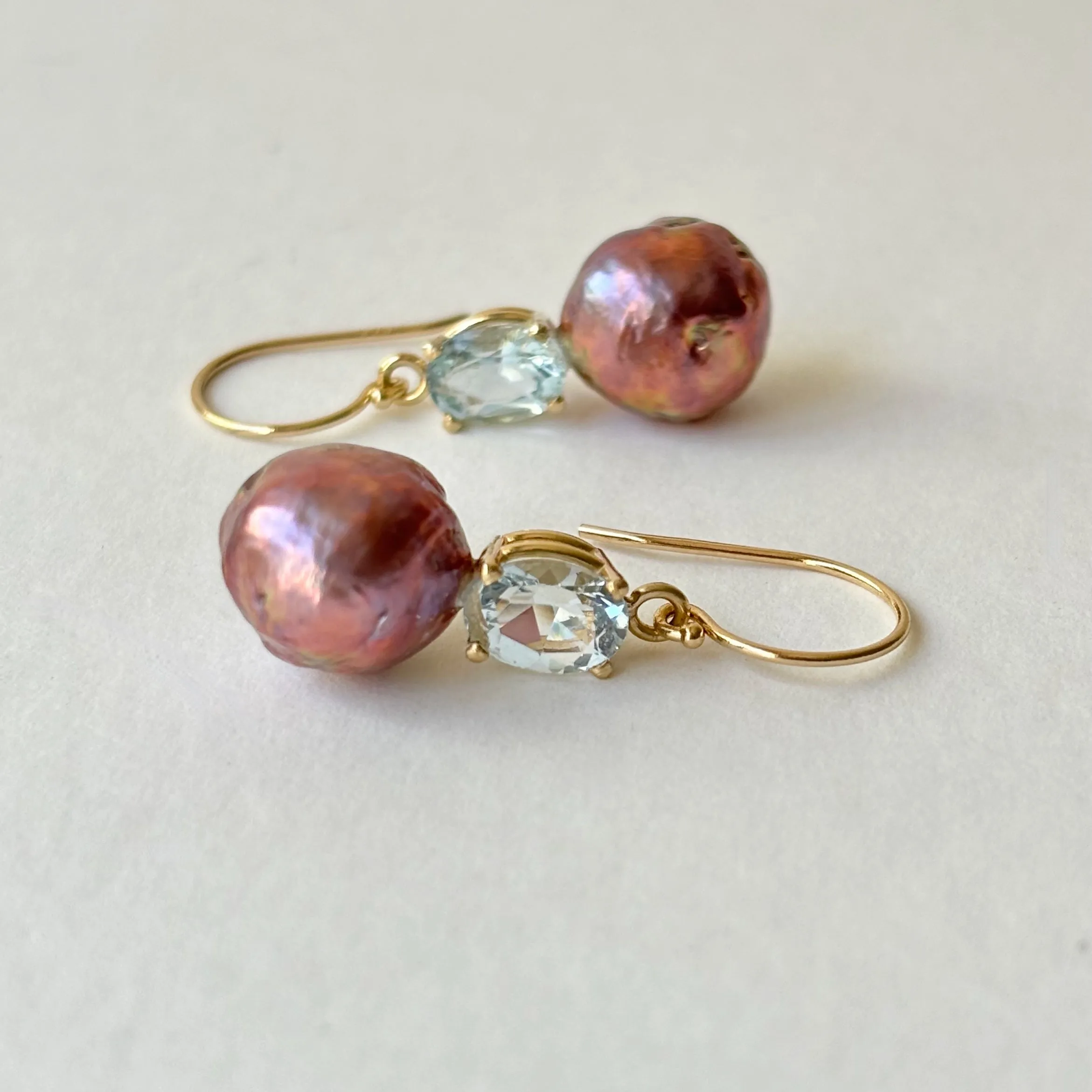 ALLURING JAPAN KASUMI AND BLUE TOPAZ 14K PEARL EARRINGS