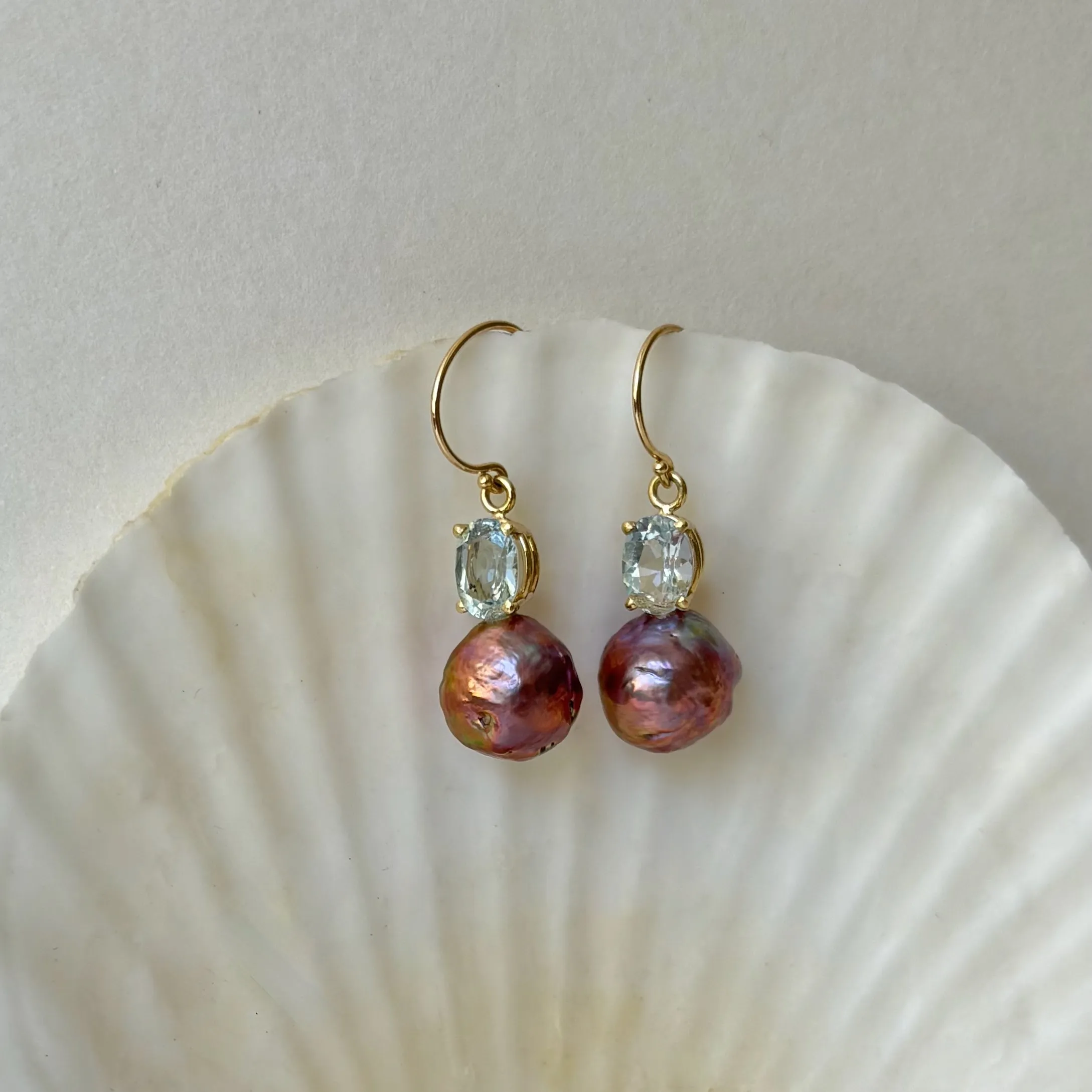 ALLURING JAPAN KASUMI AND BLUE TOPAZ 14K PEARL EARRINGS