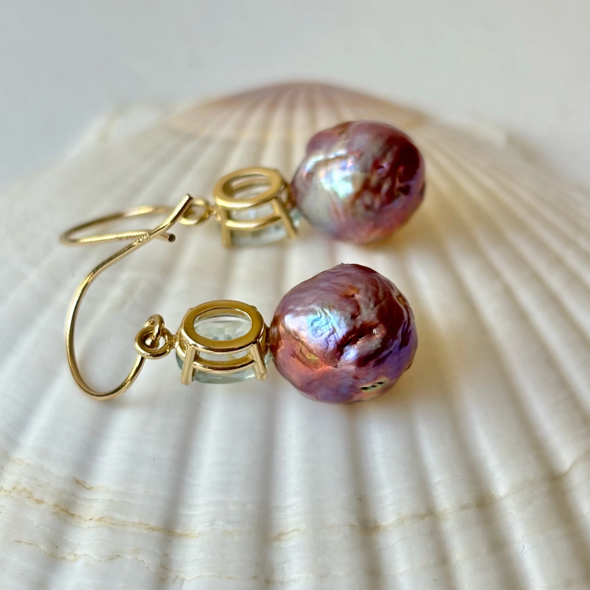 ALLURING JAPAN KASUMI AND BLUE TOPAZ 14K PEARL EARRINGS