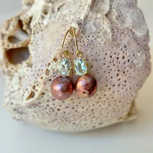 ALLURING JAPAN KASUMI AND BLUE TOPAZ 14K PEARL EARRINGS