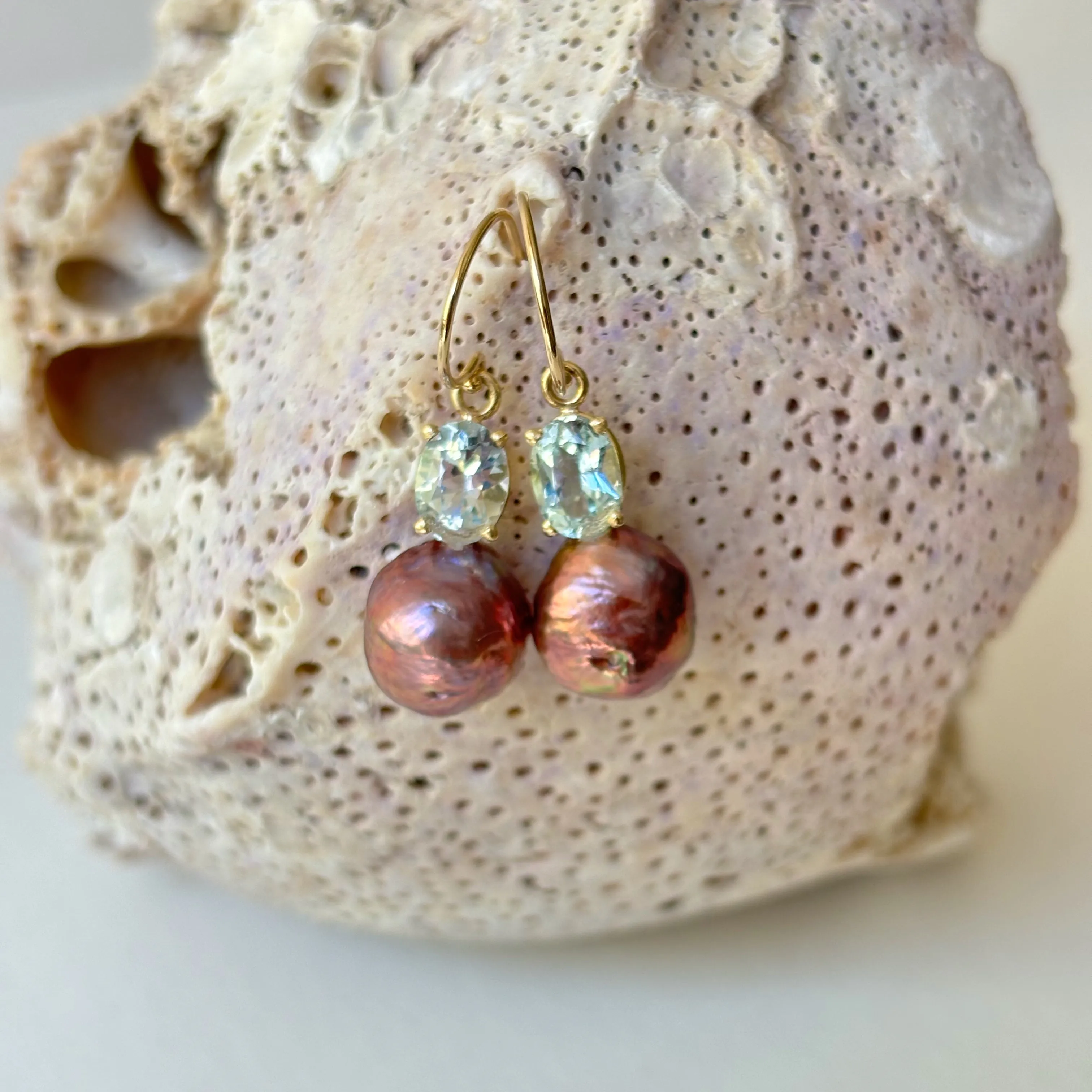 ALLURING JAPAN KASUMI AND BLUE TOPAZ 14K PEARL EARRINGS