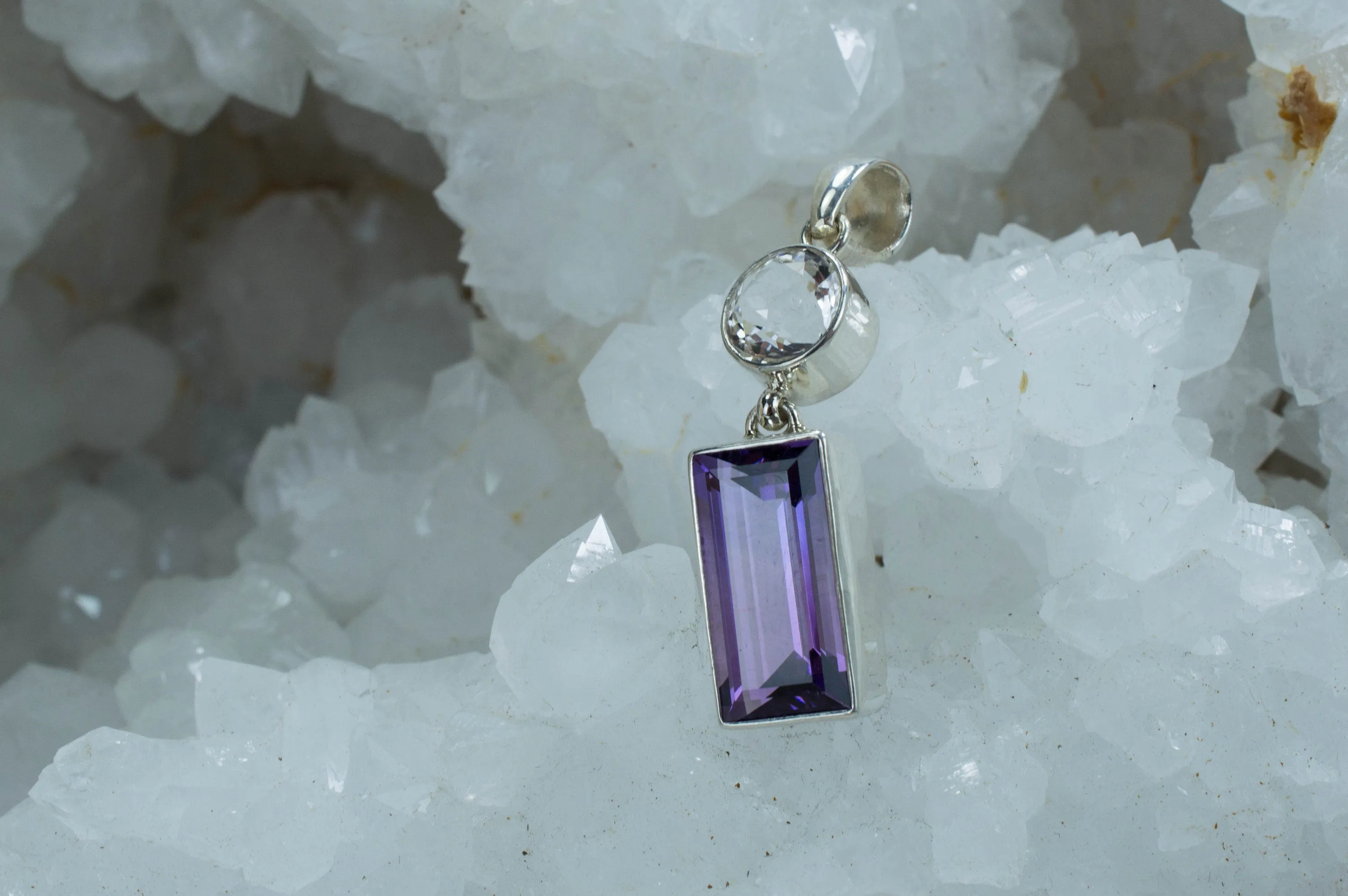 Amethyst and Quartz Sterling Silver Pendant; Genuine Untreated Brazilian Amethyst and Tanzanian Quartz; Amethyst Pendant