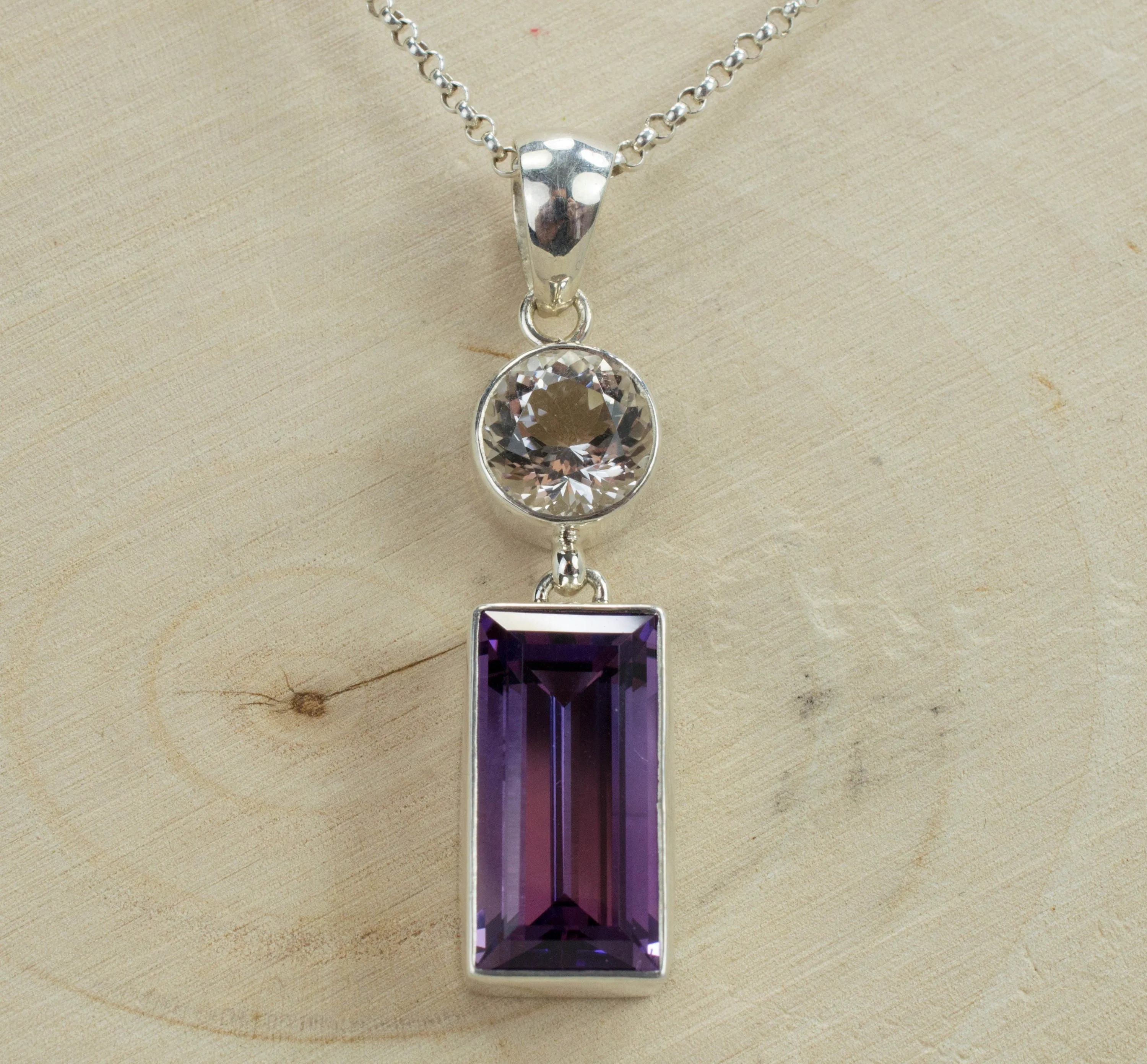 Amethyst and Quartz Sterling Silver Pendant; Genuine Untreated Brazilian Amethyst and Tanzanian Quartz; Amethyst Pendant