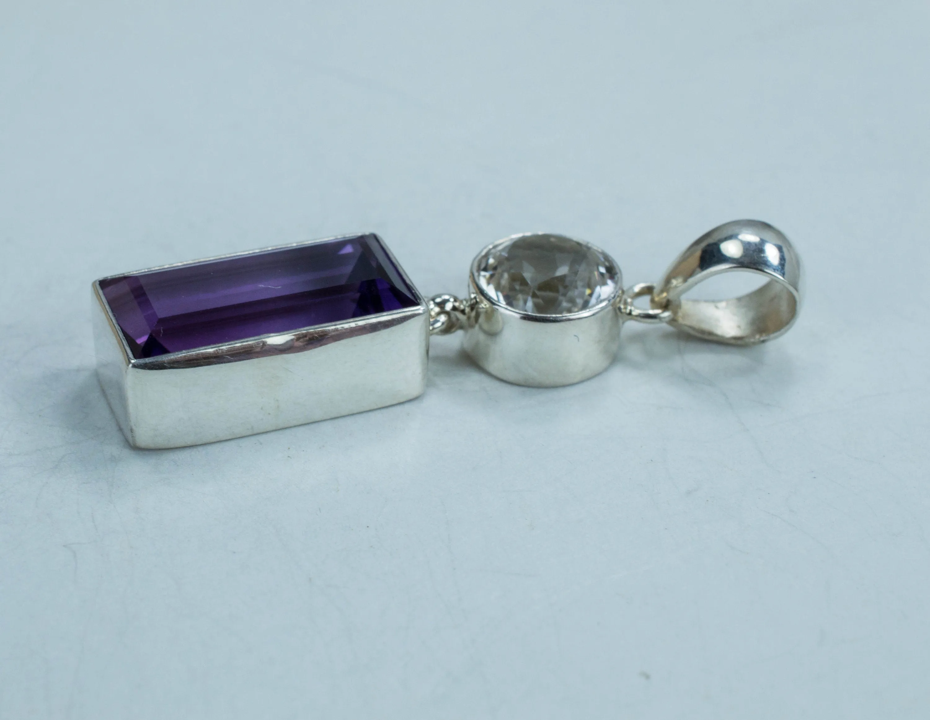 Amethyst and Quartz Sterling Silver Pendant; Genuine Untreated Brazilian Amethyst and Tanzanian Quartz; Amethyst Pendant