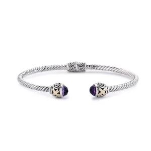 Amethyst Bangle, Sterling Silver & 18K Gold X Design Bangle