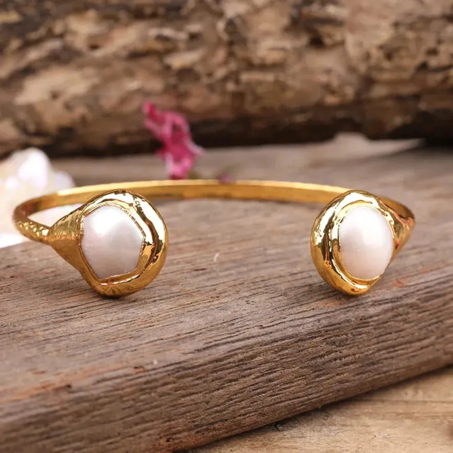 Amethyst Quartz & Pearl Cuff Bracelet