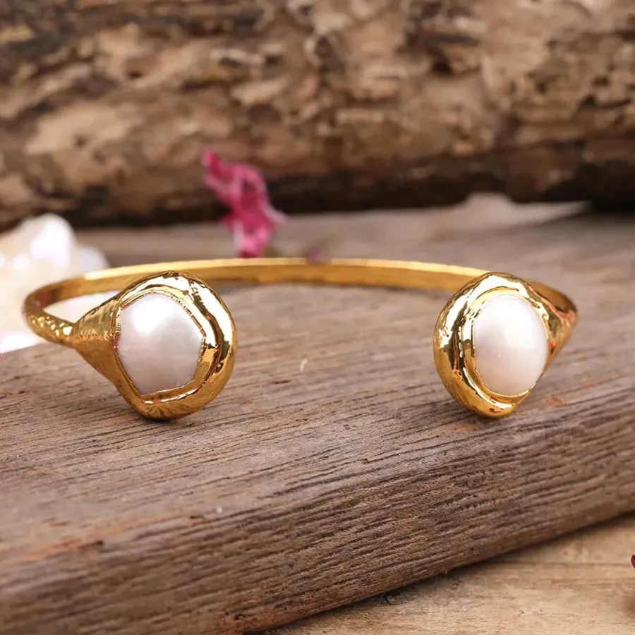 Amethyst Quartz & Pearl Cuff Bracelet