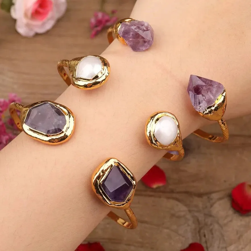 Amethyst Quartz & Pearl Cuff Bracelet