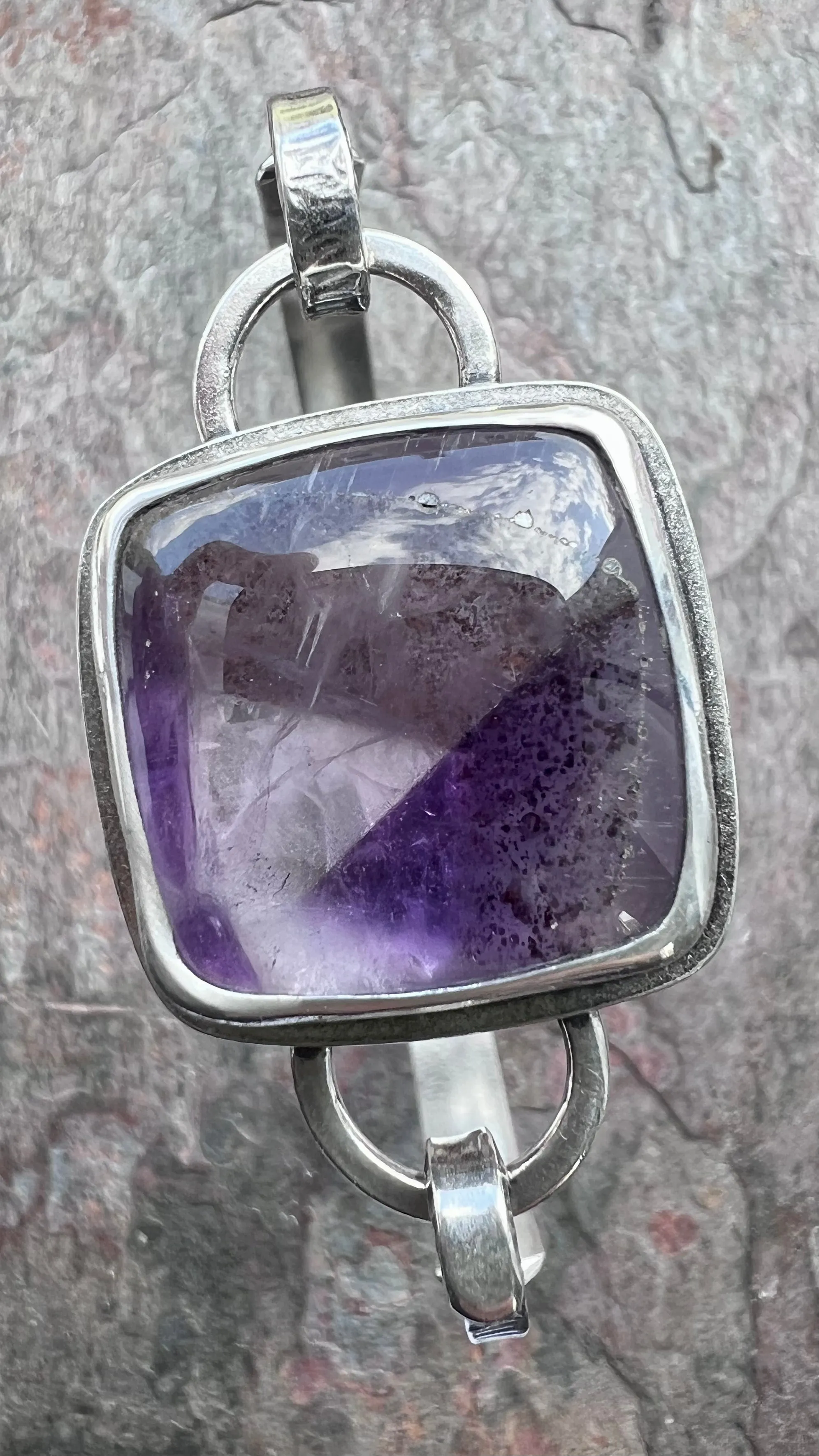 Amethyst Sterling Silver Bracelet - Handmade One-of-a-kind Tension Cuff Bracelet