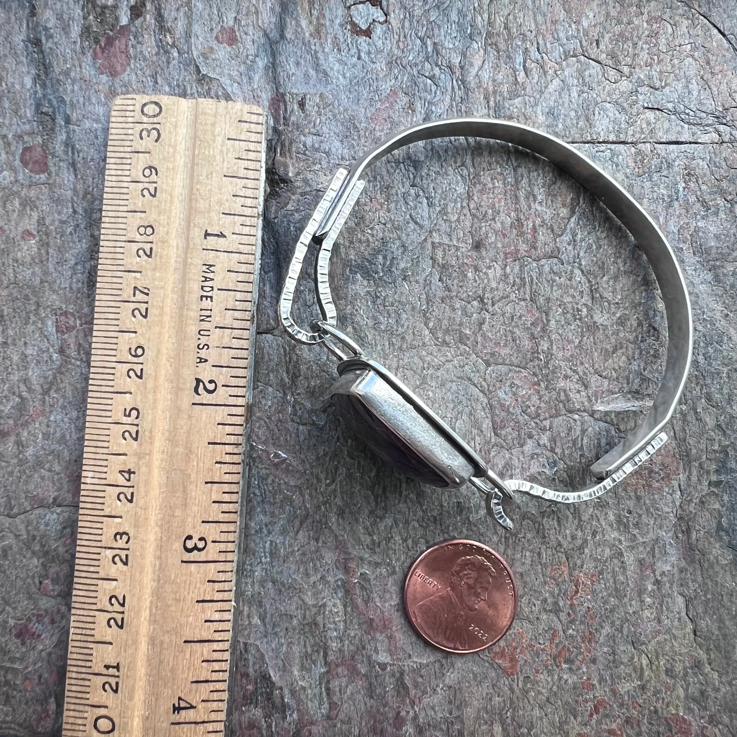 Amethyst Sterling Silver Bracelet - Handmade One-of-a-kind Tension Cuff Bracelet