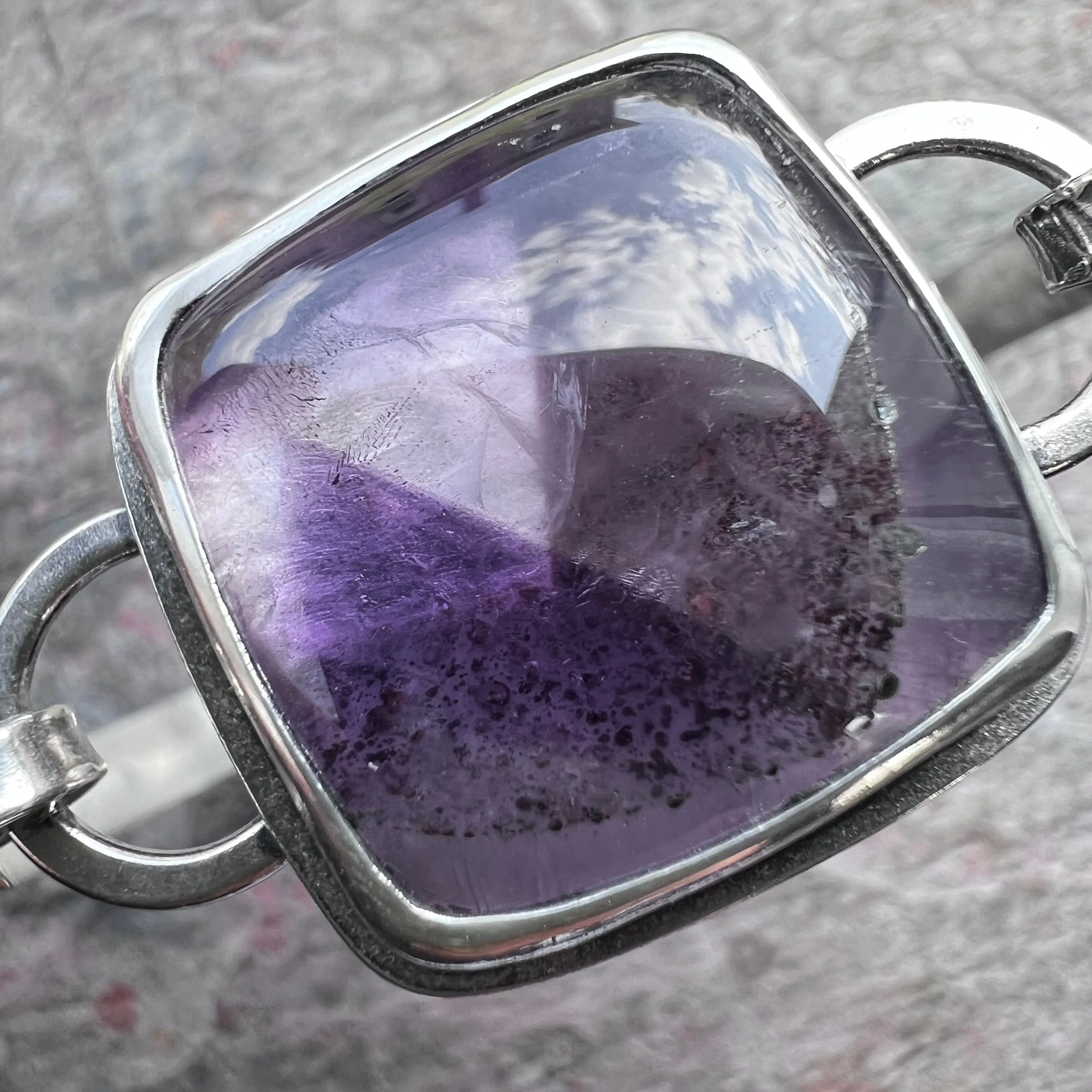 Amethyst Sterling Silver Bracelet - Handmade One-of-a-kind Tension Cuff Bracelet