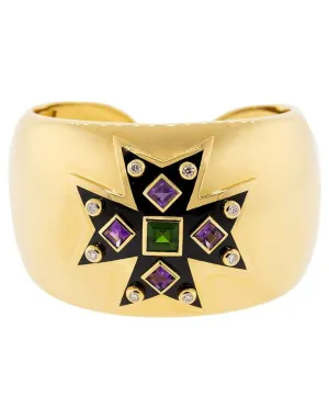 Amethyst, Tourmaline, and Diamond Maltese Cuff