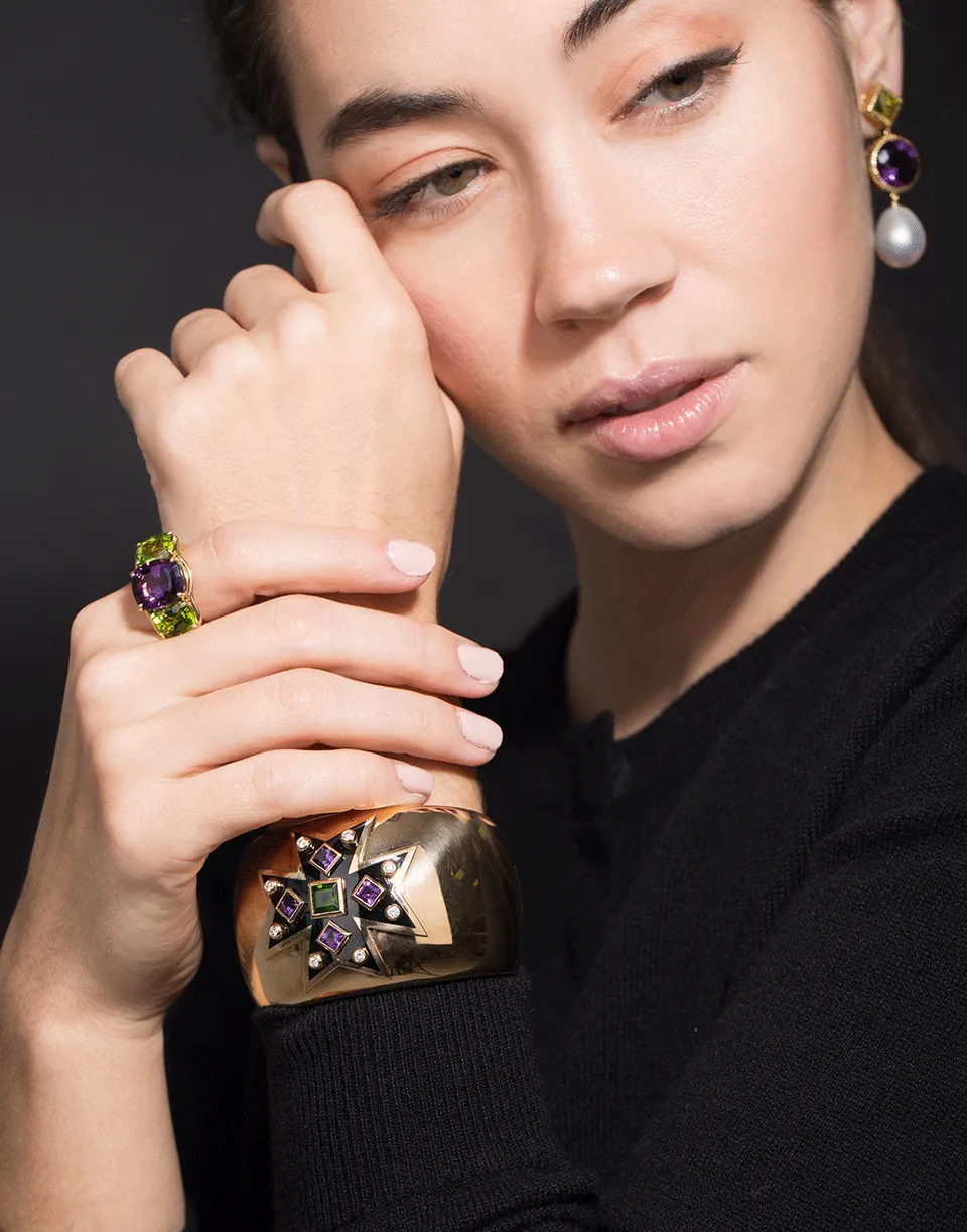 Amethyst, Tourmaline, and Diamond Maltese Cuff