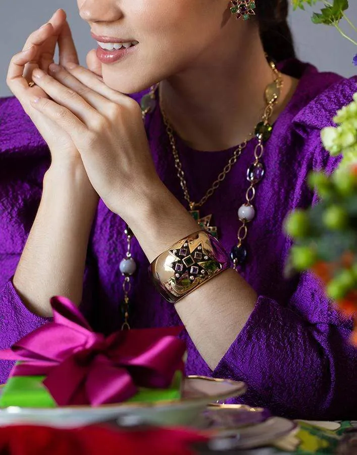 Amethyst, Tourmaline, and Diamond Maltese Cuff