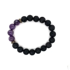 Amethyst/Black Lava Stone Crystal Bracelet