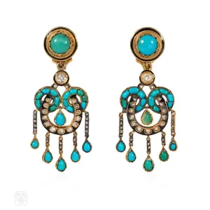 Antique French turquoise and diamond earrings