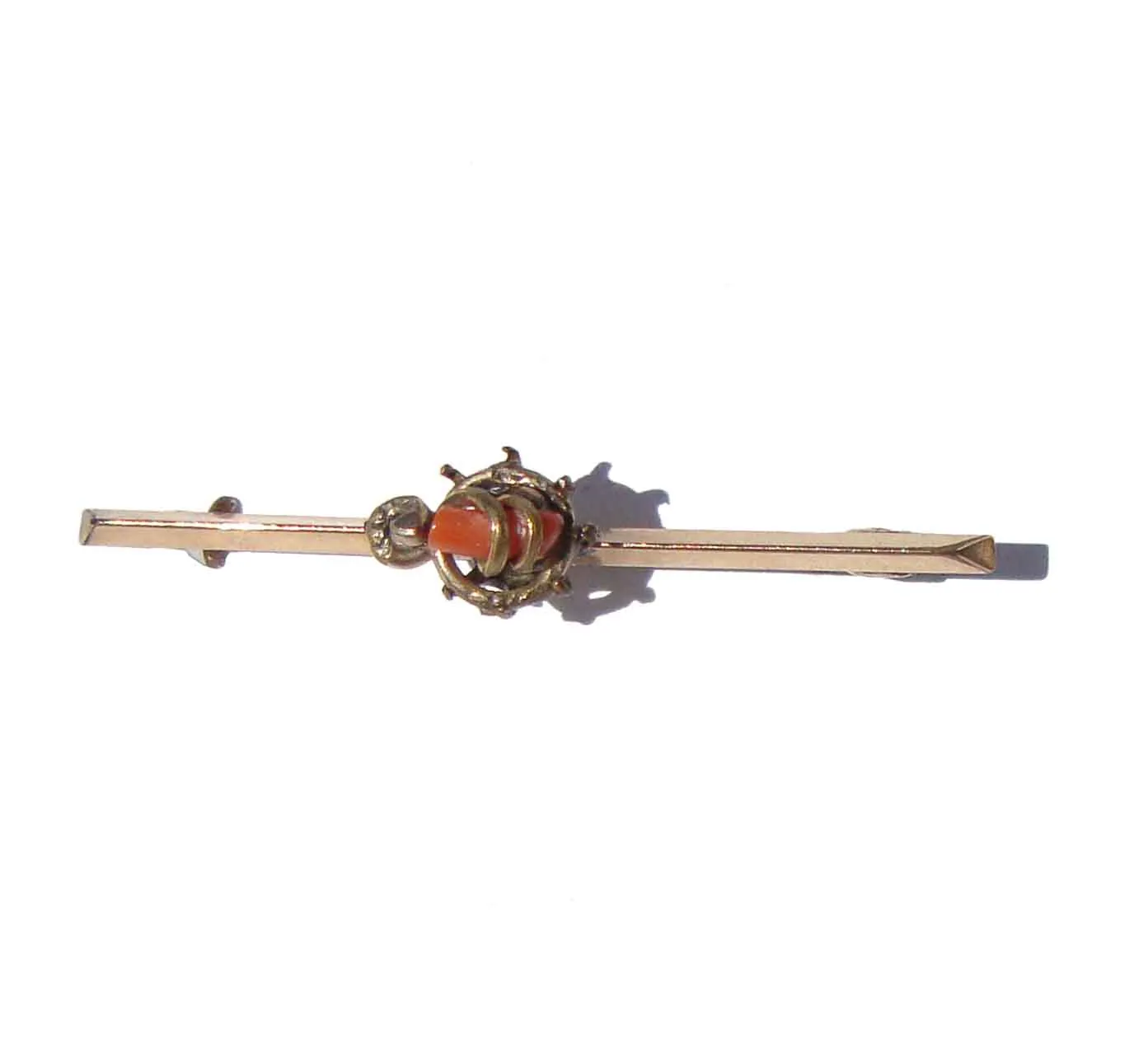 Antique Victorian Coral Brooch Love Knot Bar Pin