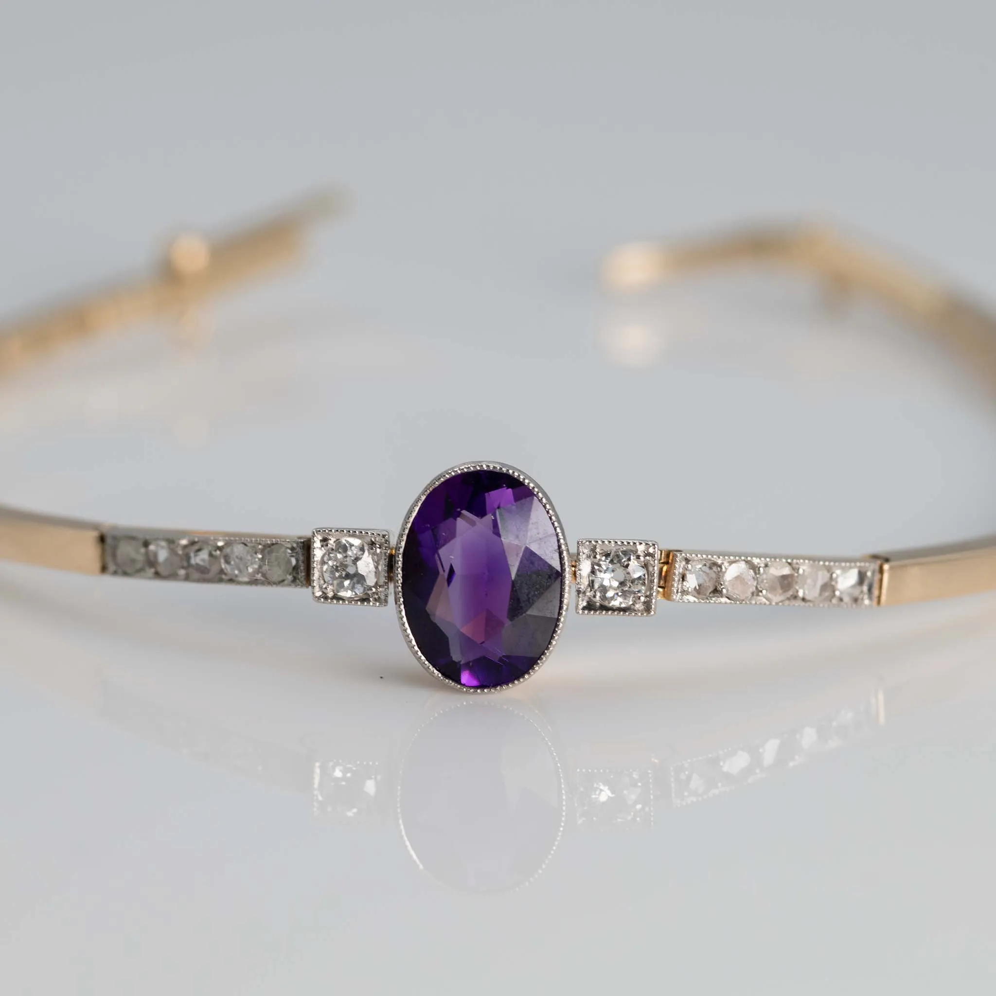 Art Deco 14ct Yellow Gold 1.50 Carat Amethyst and Diamond Bracelet