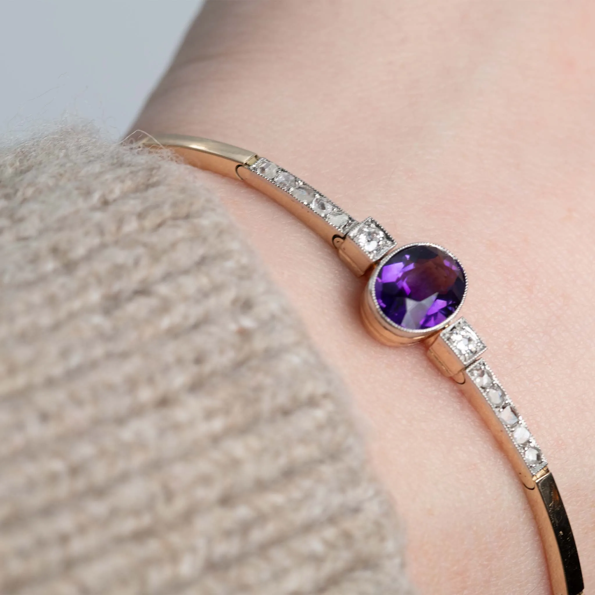 Art Deco 14ct Yellow Gold 1.50 Carat Amethyst and Diamond Bracelet