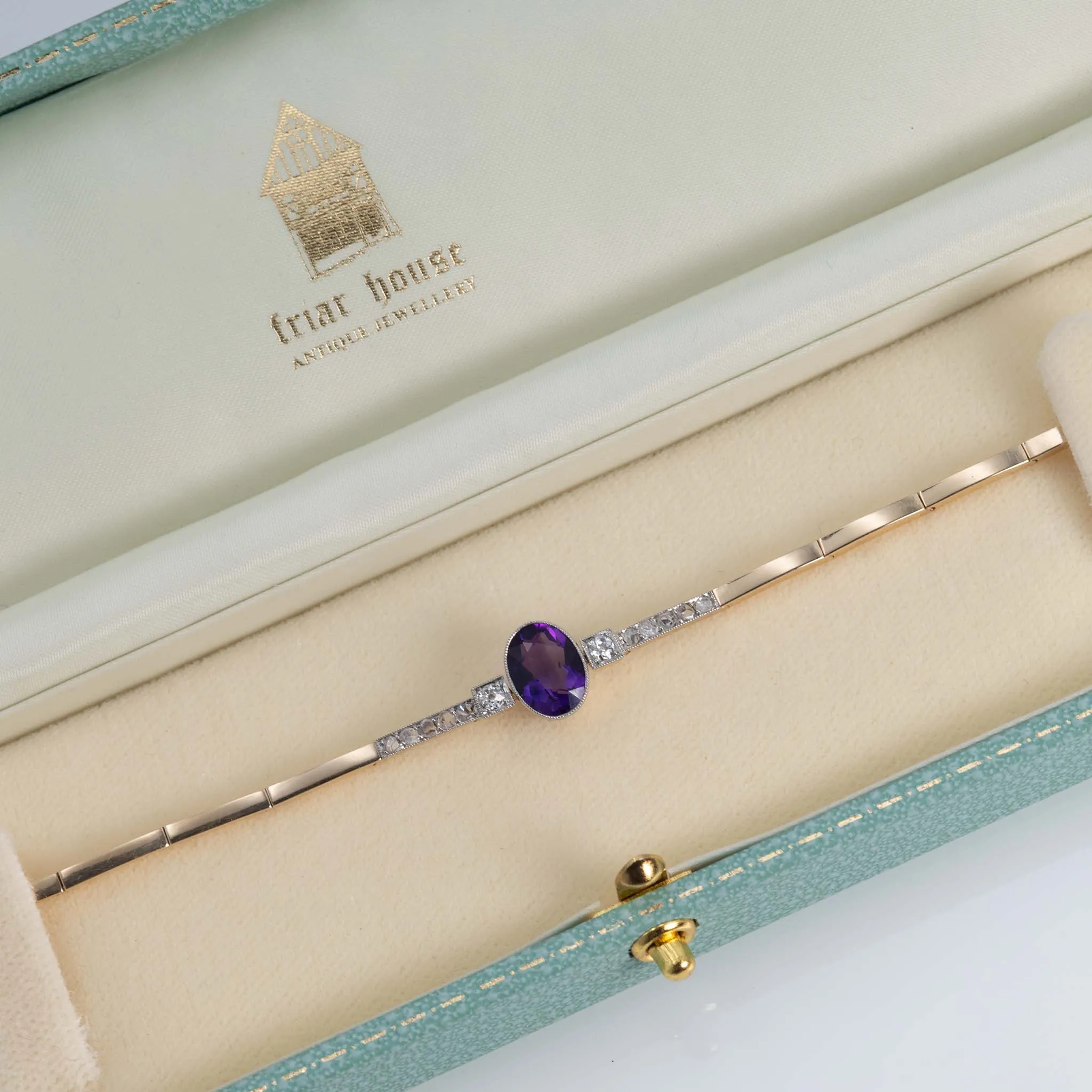 Art Deco 14ct Yellow Gold 1.50 Carat Amethyst and Diamond Bracelet
