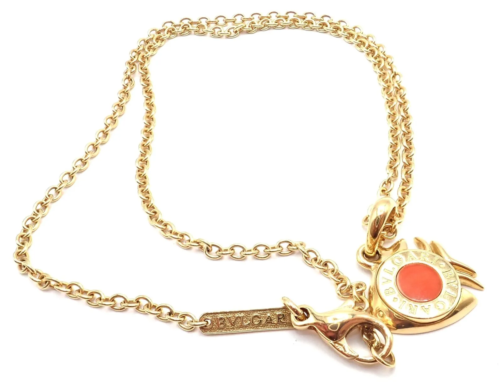 Authentic! Bulgari Bvlgari 18k Yellow Gold Coral Naturalia Fish Pendant Necklace
