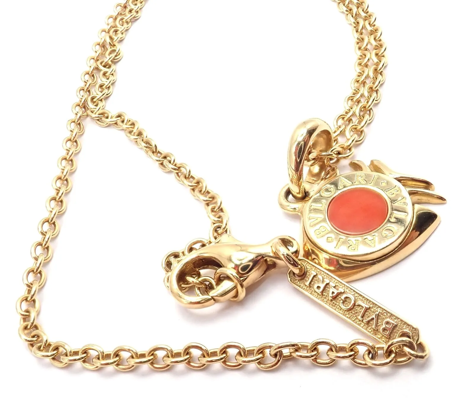 Authentic! Bulgari Bvlgari 18k Yellow Gold Coral Naturalia Fish Pendant Necklace