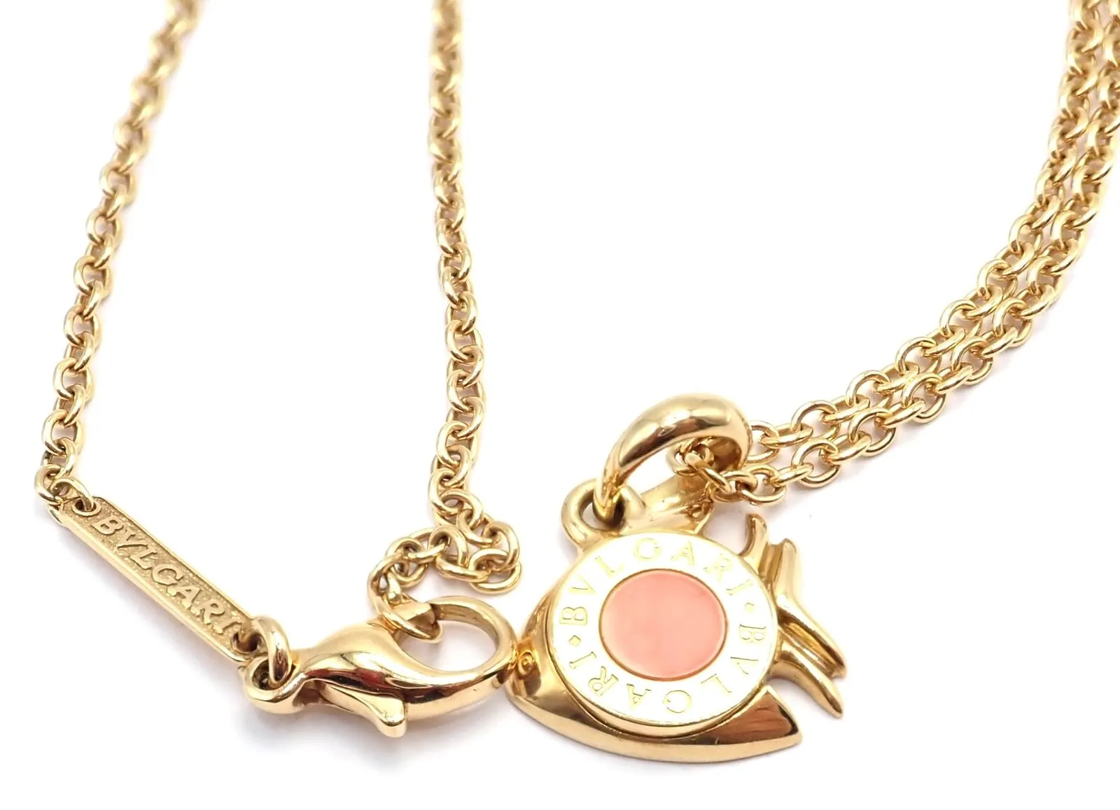 Authentic! Bulgari Bvlgari 18k Yellow Gold Coral Naturalia Fish Pendant Necklace