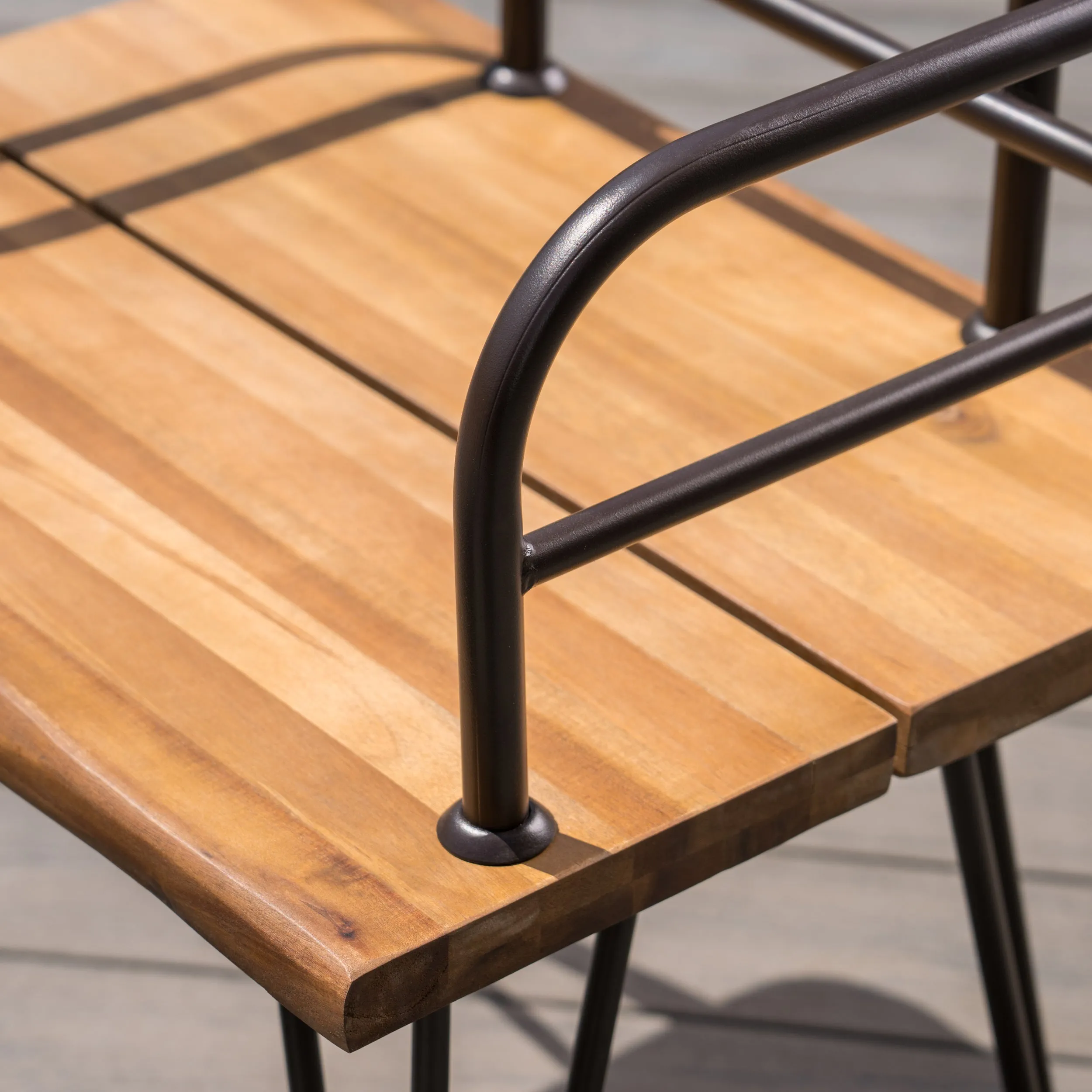 Avy Outdoor Rustic Industrial Acacia Wood Chairs with Metal Hairpin Legs (Set of 2), Teak