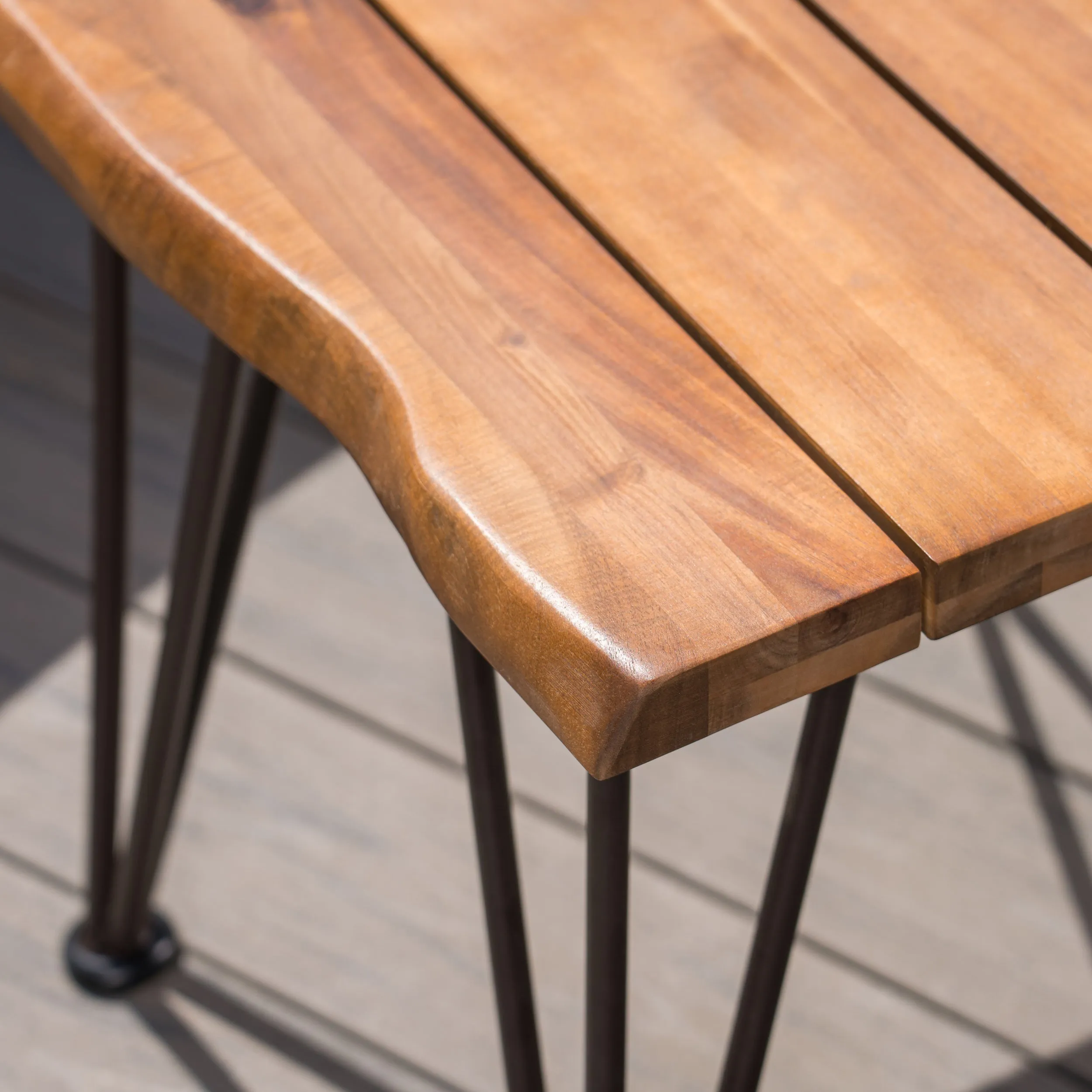 Avy Outdoor Rustic Industrial Acacia Wood End Table Chat with Metal Hairpin Legs, Teak
